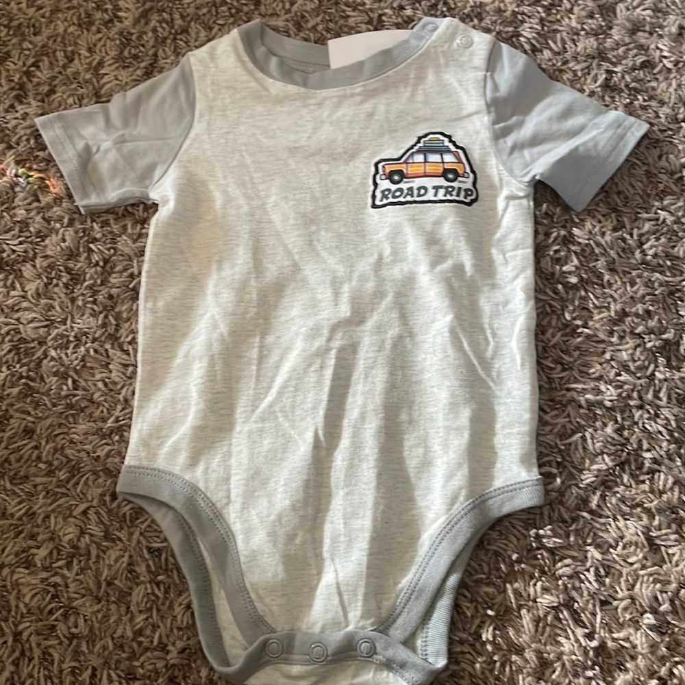 Grey boys Road Trip short sleeve onesie